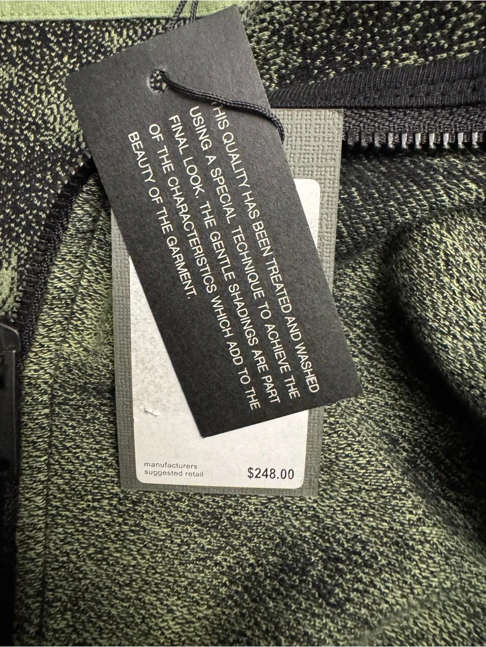 John Varvatos Olive Green Zip Hoodie with Mottled Fade